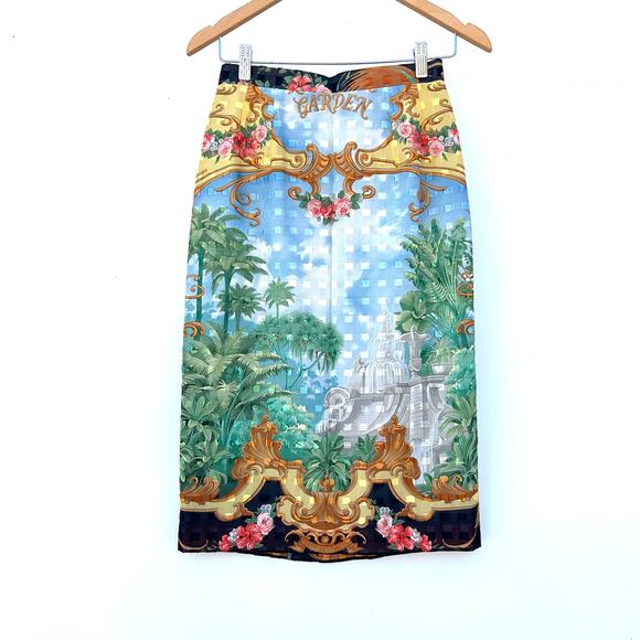 Beppe Spadacini 90s Midi Skirt Garden Versace Greek Print Italian 42 Baroque 6 - Picture 2 of 10